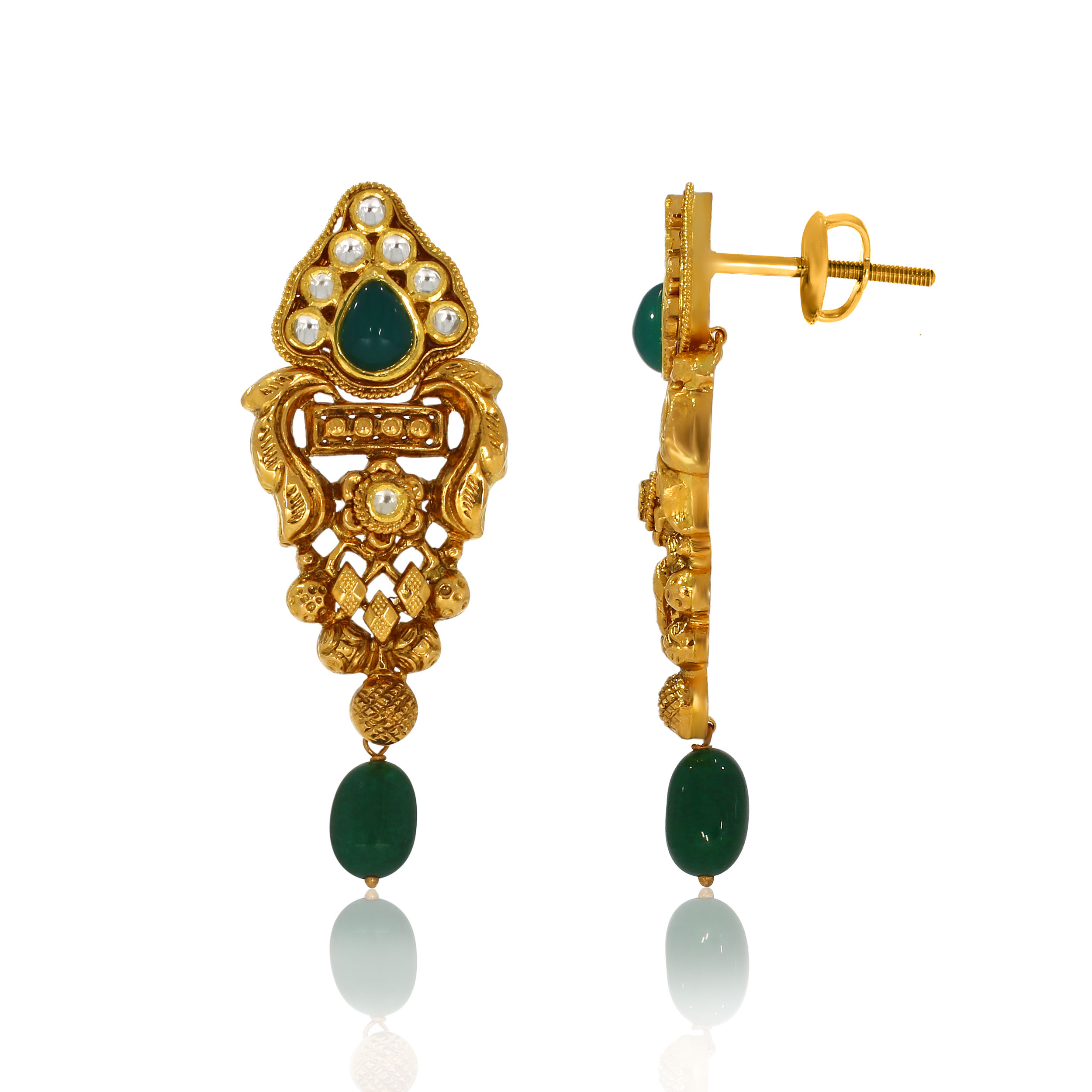 Regal Green Antique Gold Earrings - Senco Gold and Diamonds
