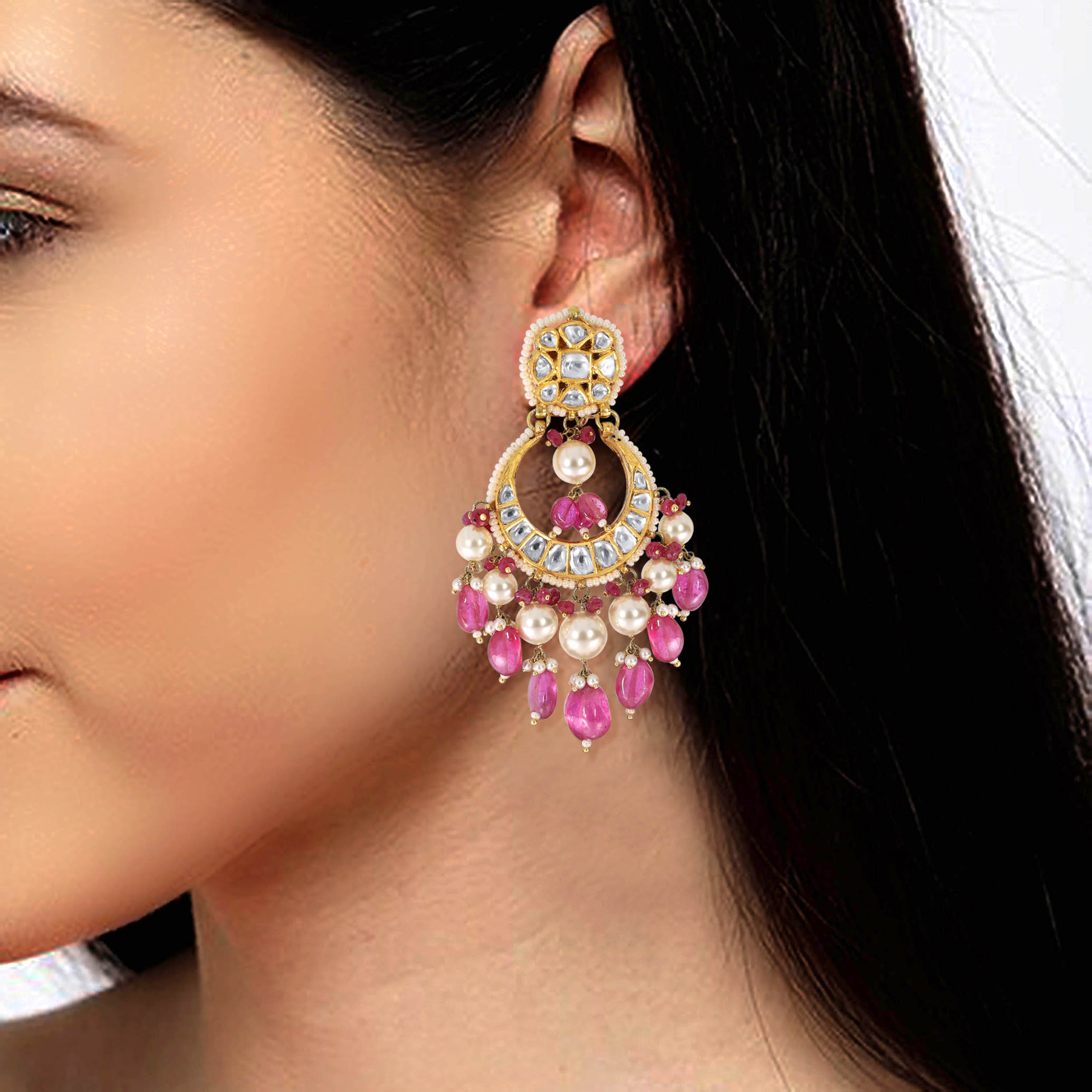 Enticing Bloom Polki Chandbali Earrings - Senco Gold and Diamonds