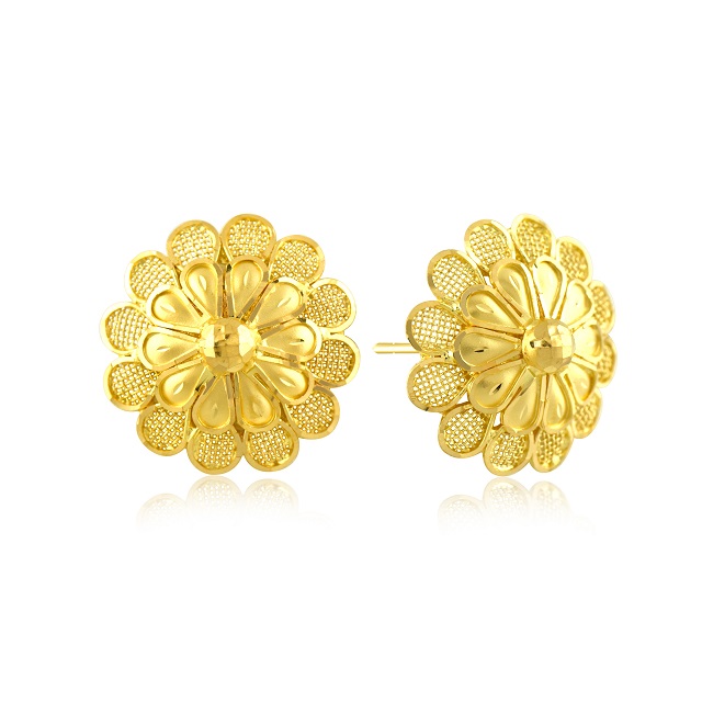 Bloomed Sunflower Gold Studs - Senco Gold and Diamonds