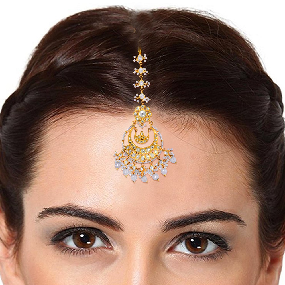 Moonlit Chandbali Gold Maang Tikka - Senco Gold and Diamonds