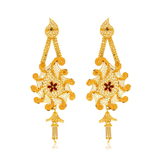 Unique Paisley Gold Danglers - Senco Gold and Diamonds
