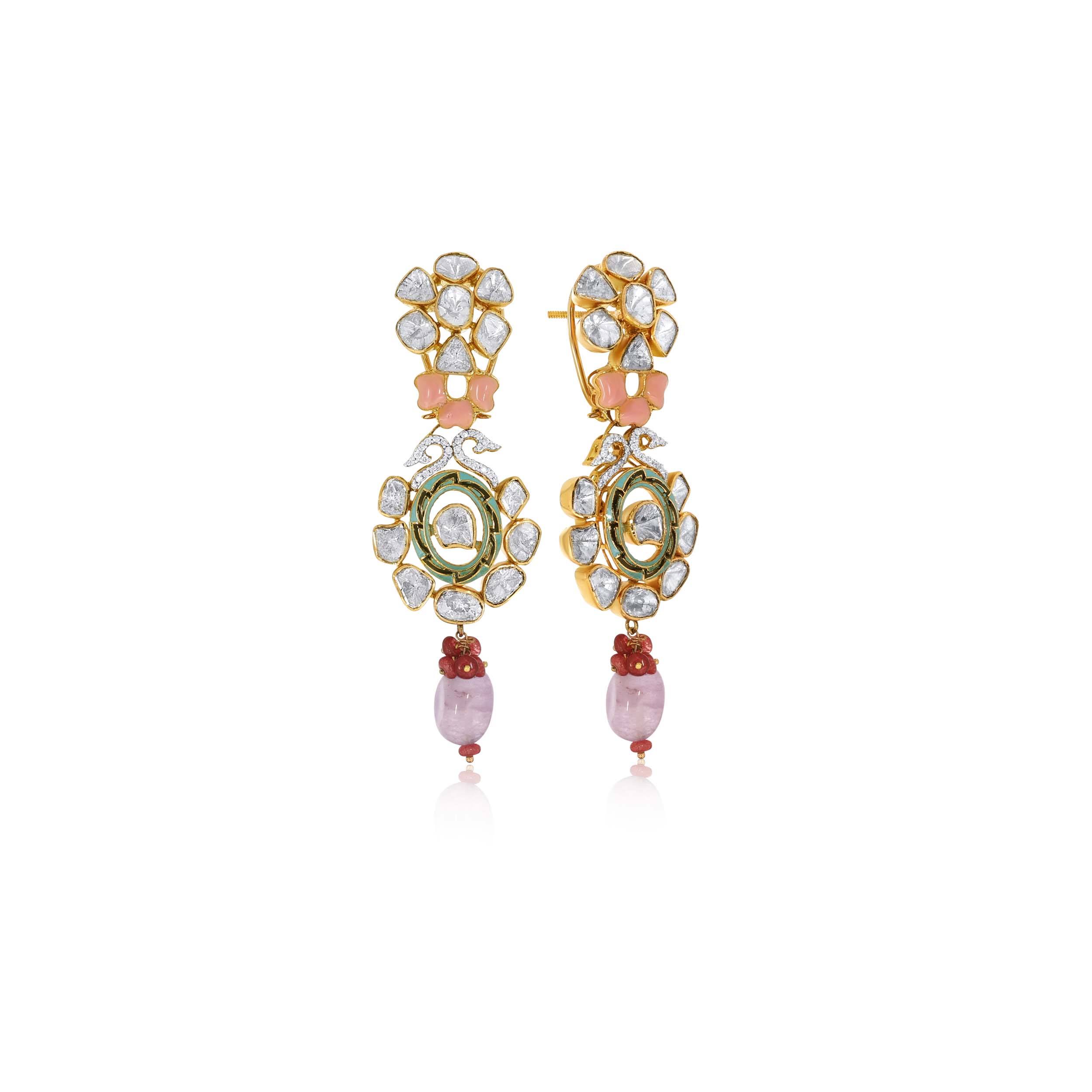 Floral Supremacy Polki Drop Earrings - Senco Gold and Diamonds