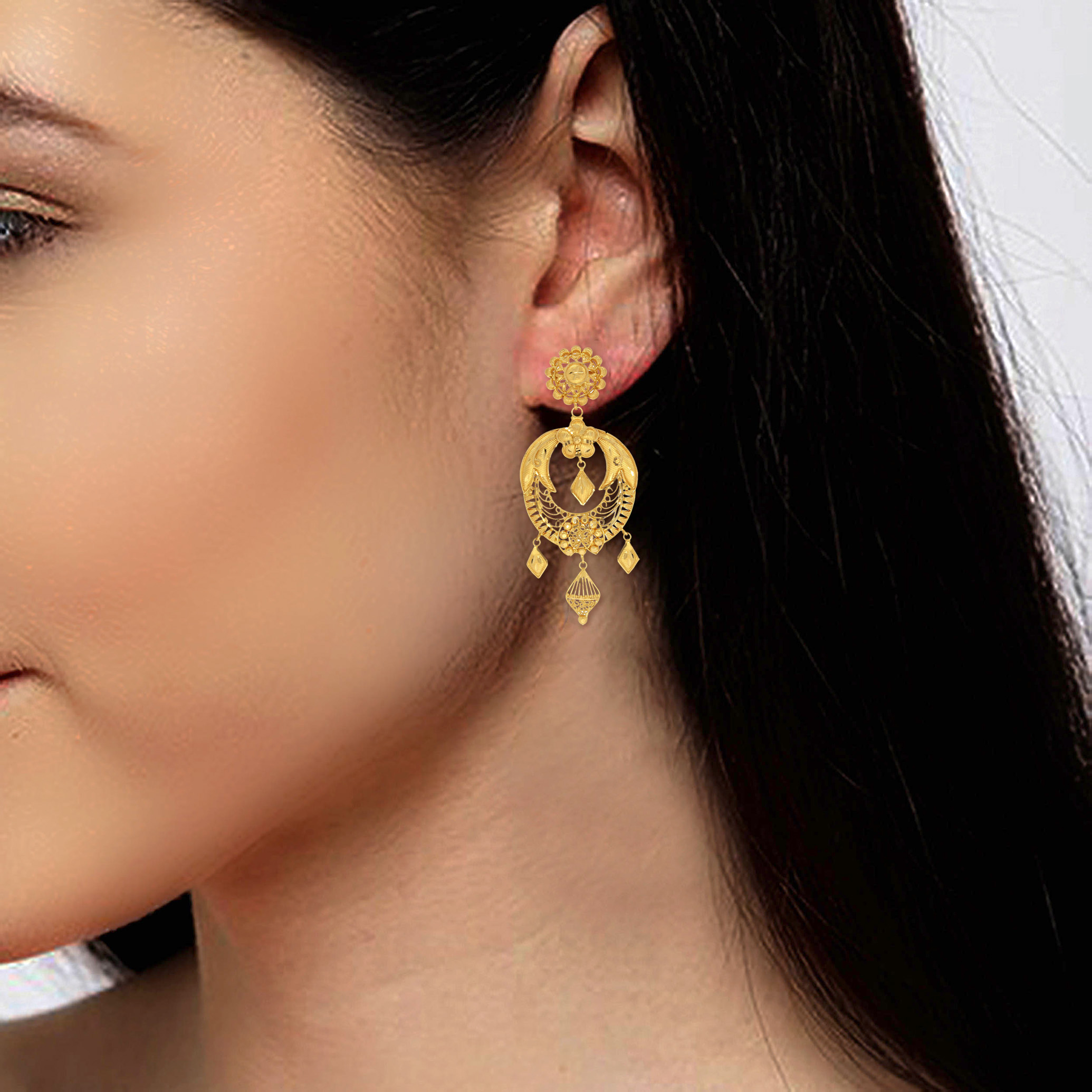 Traditional Glow Gold Chandbali Earrings - Senco Gold and Diamonds