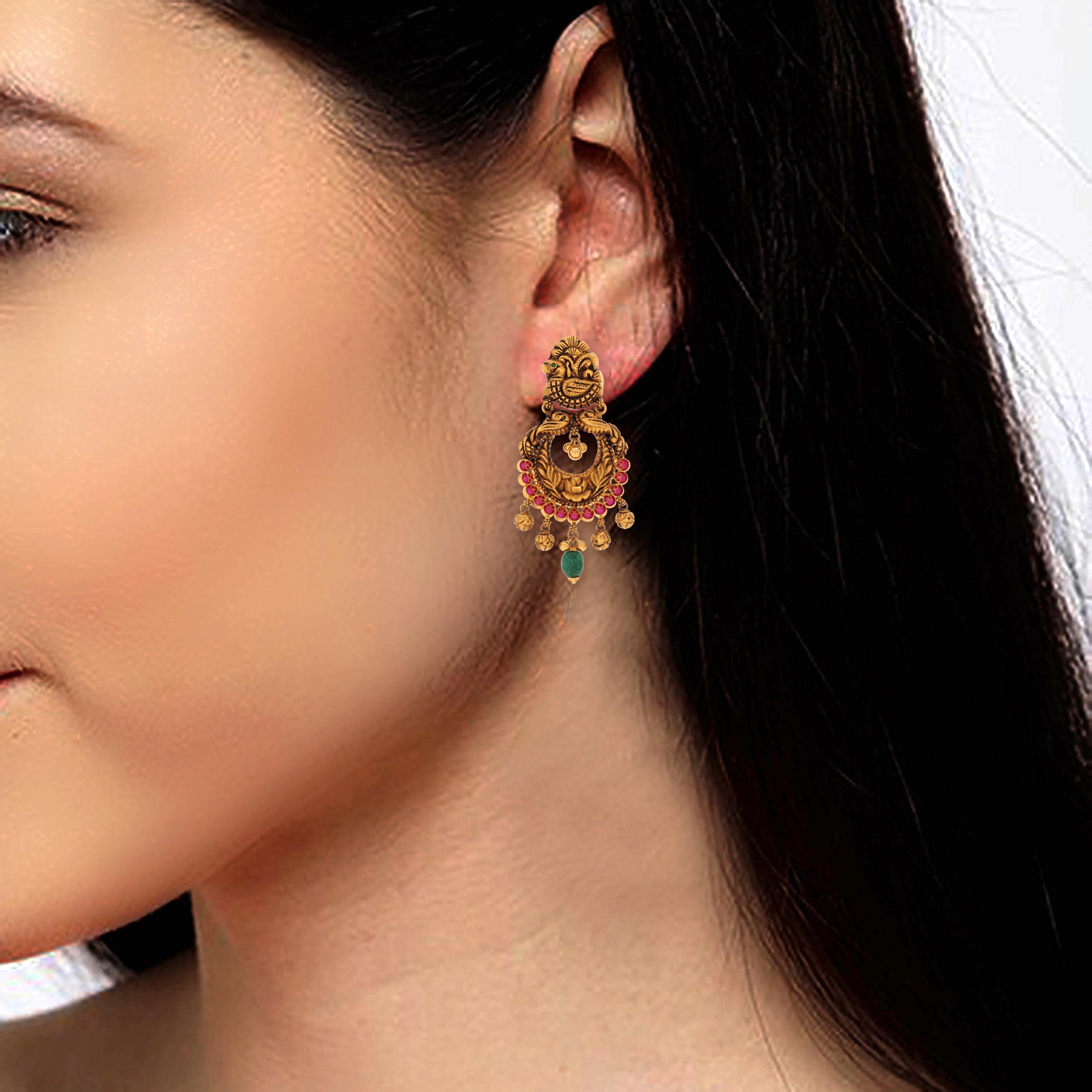 Lotus Charm Antique Chandbali Earrings - Senco Gold and Diamonds
