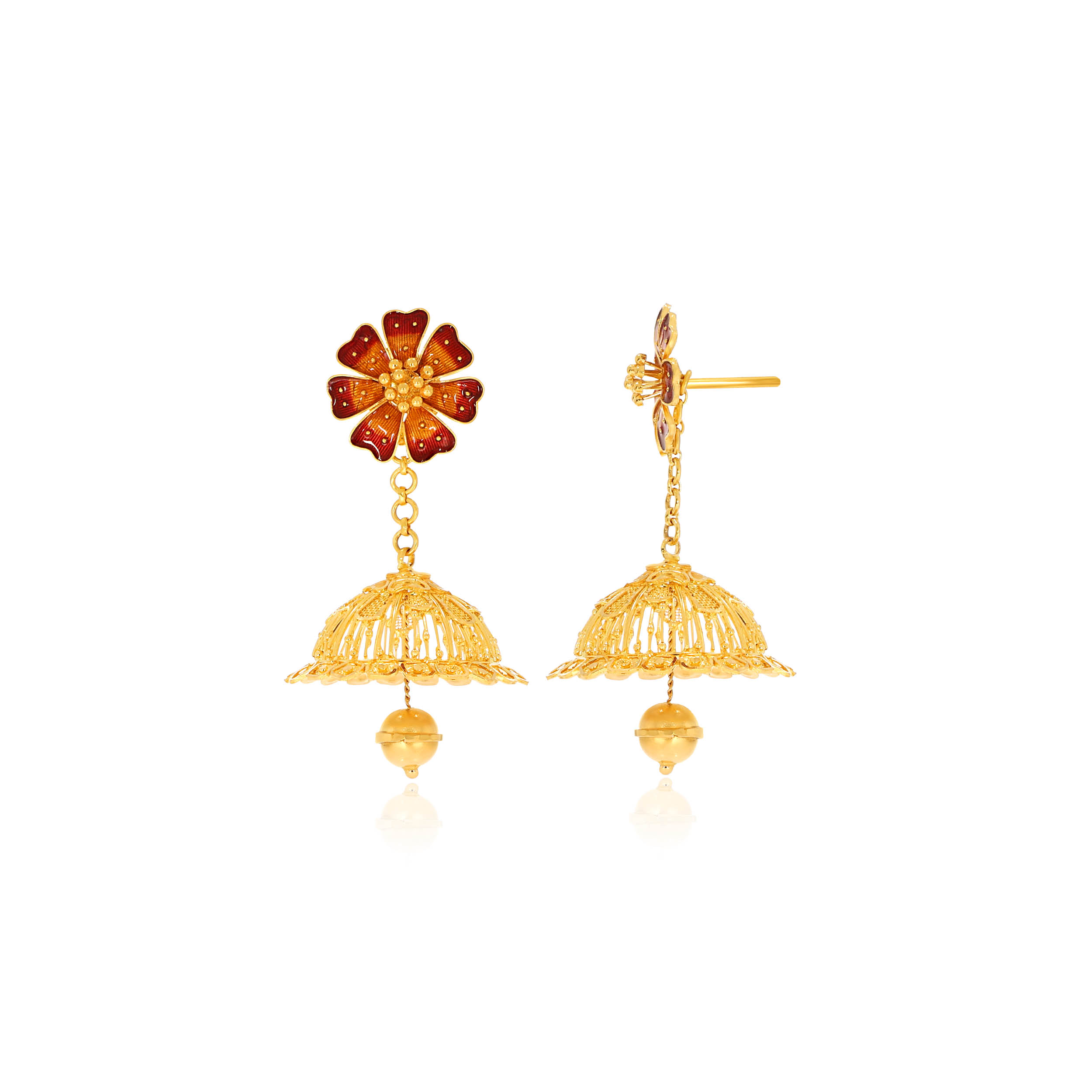 Ethnic Bloom Gold Jhumka Earrings - Senco Gold and Diamonds