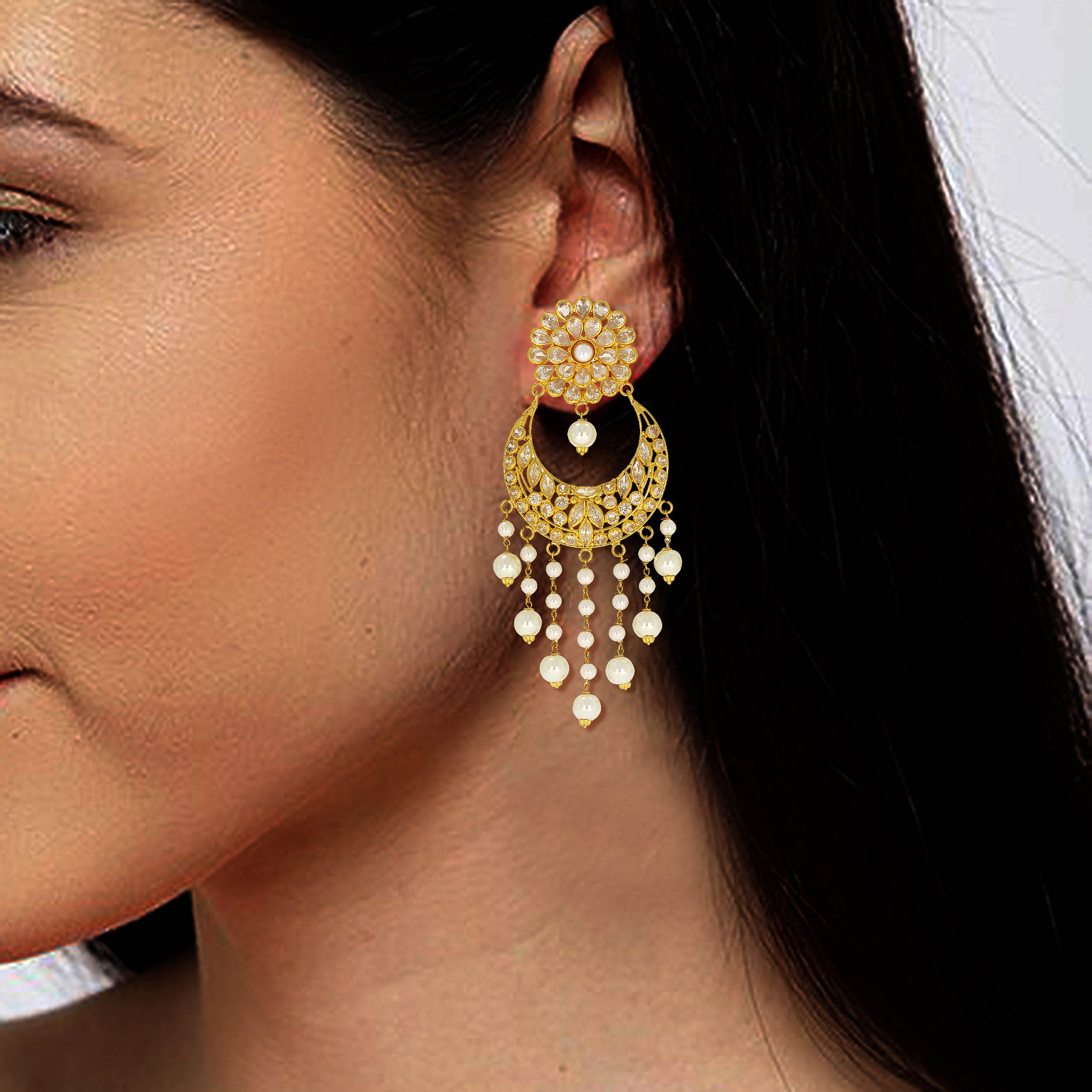 Art of Glam Gold Chandbali Earrings - Senco Gold and Diamonds