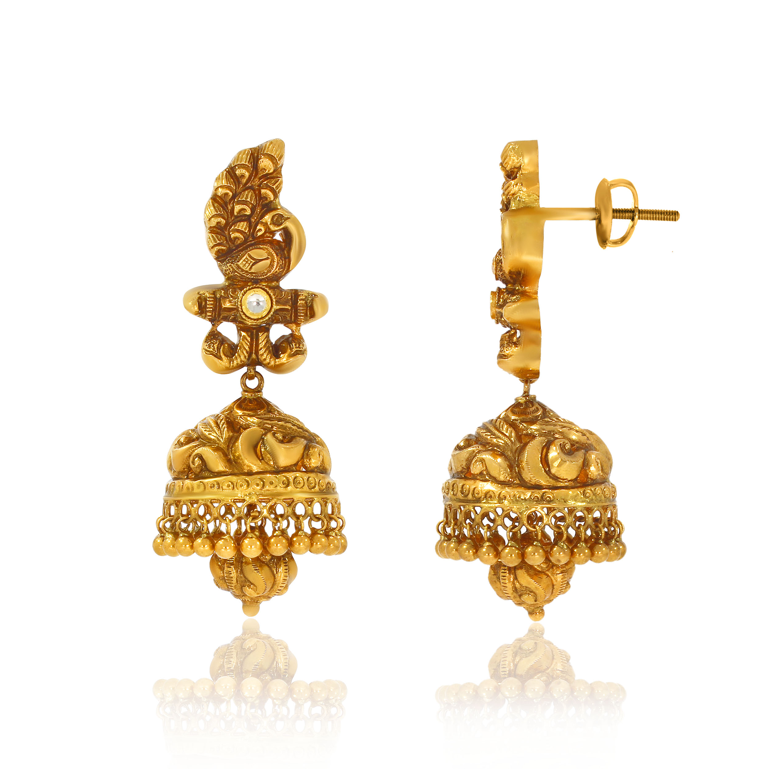 Appealing Antique Gold Jhumka Earrings - Senco Gold and Diamonds