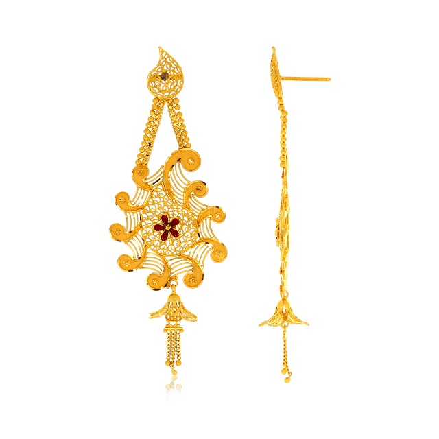 Unique Paisley Gold Danglers - Senco Gold and Diamonds