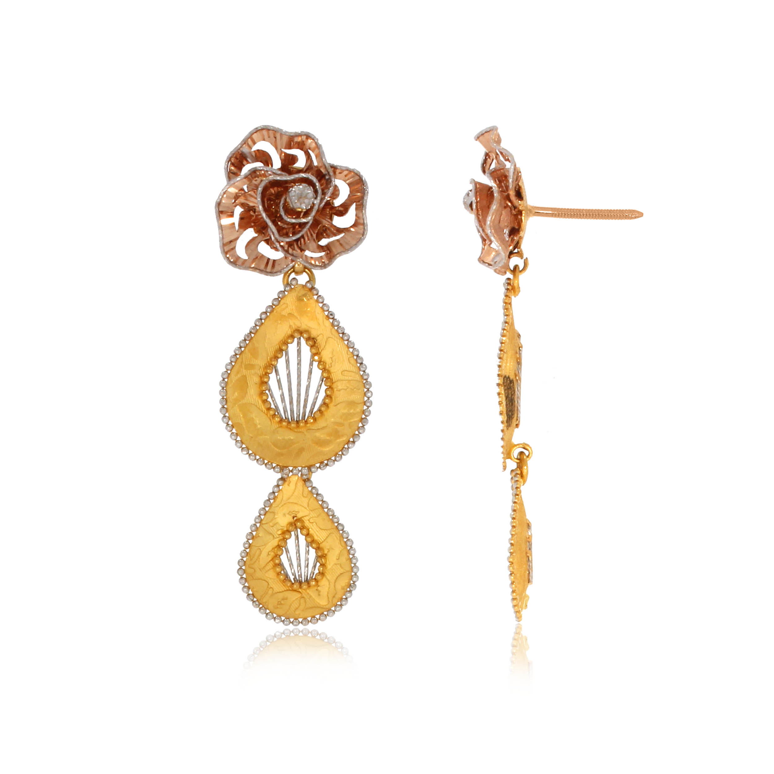 Rosy Blossom Gold Drop Earrings - Senco Gold and Diamonds