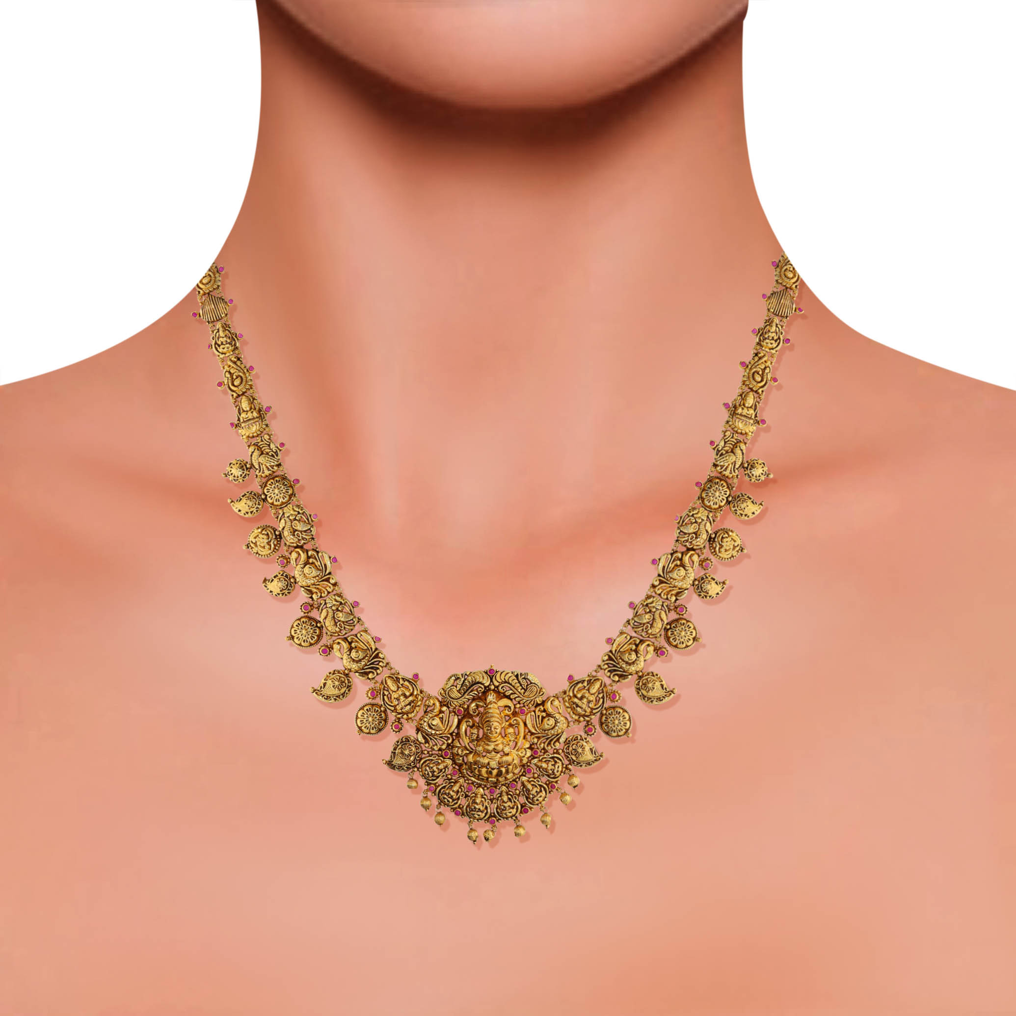 Sacred Lakshmi Antique Gold Necklace - Senco Gold and Diamonds