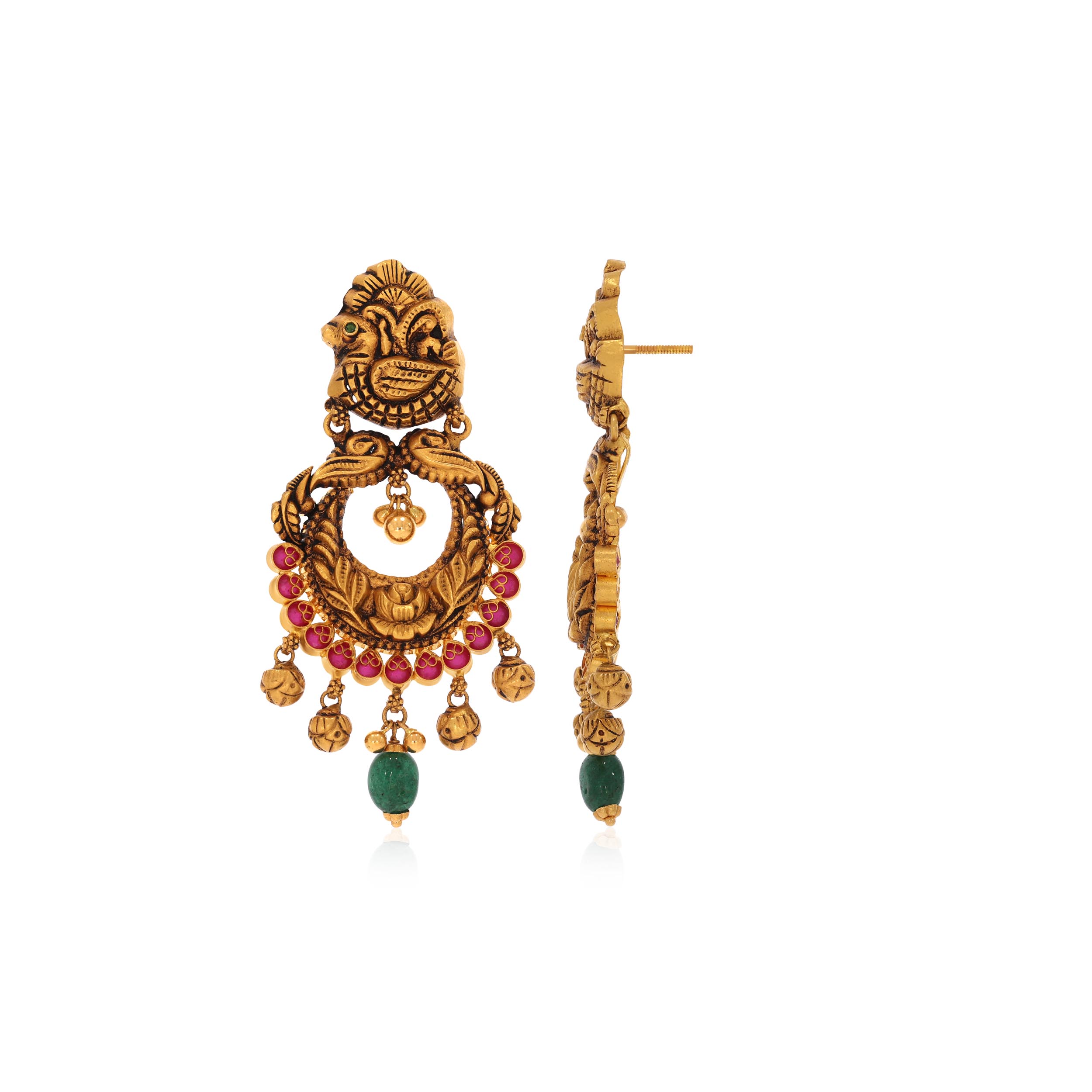 Lotus Charm Antique Chandbali Earrings - Senco Gold and Diamonds