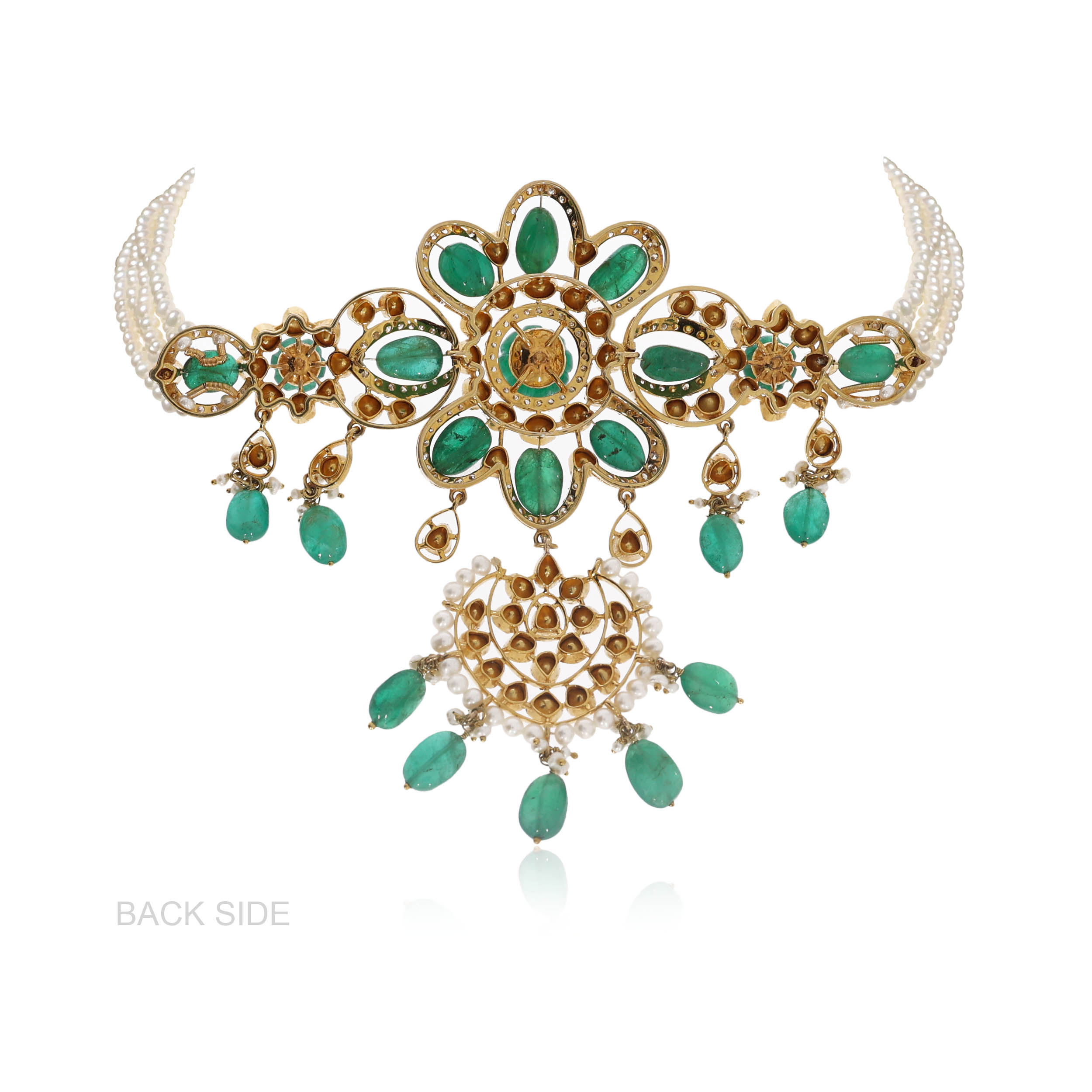 Blossomed Greenery Polki Choker Necklace - Senco Gold and Diamonds