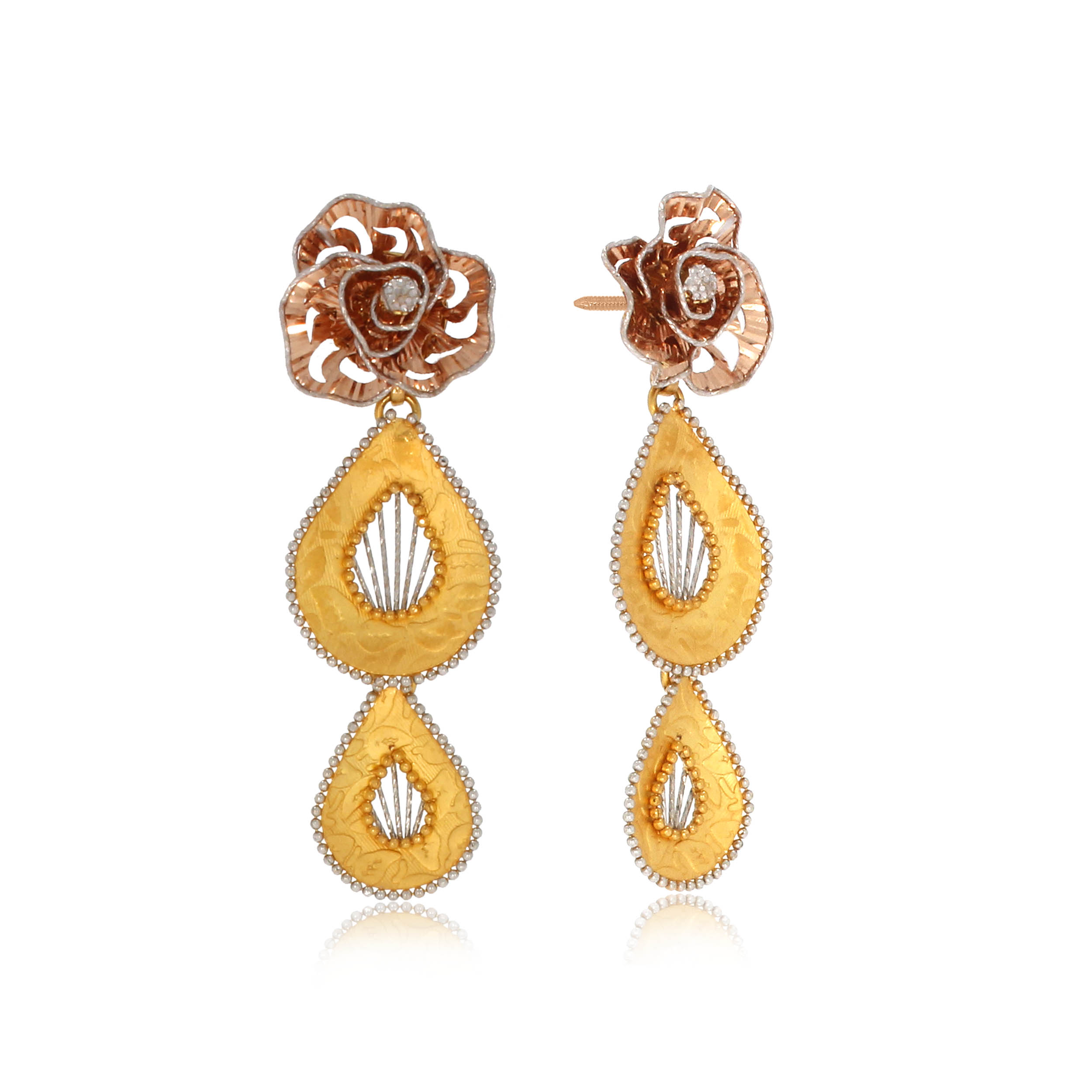 Rosy Blossom Gold Drop Earrings - Senco Gold and Diamonds