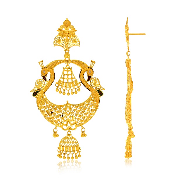 Mesmerizing Peacocks Gold Danglers - Senco Gold and Diamonds