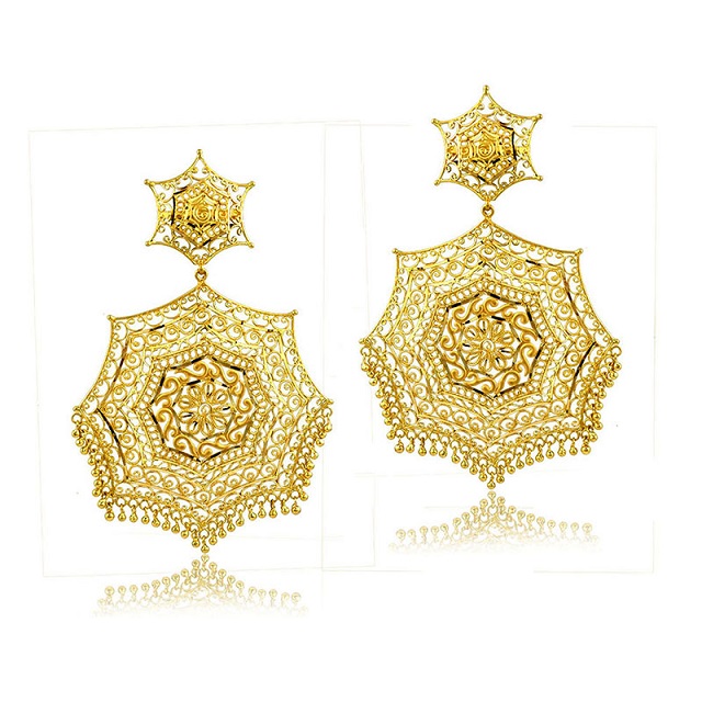 Royal Web Gold Danglers - Senco Gold and Diamonds