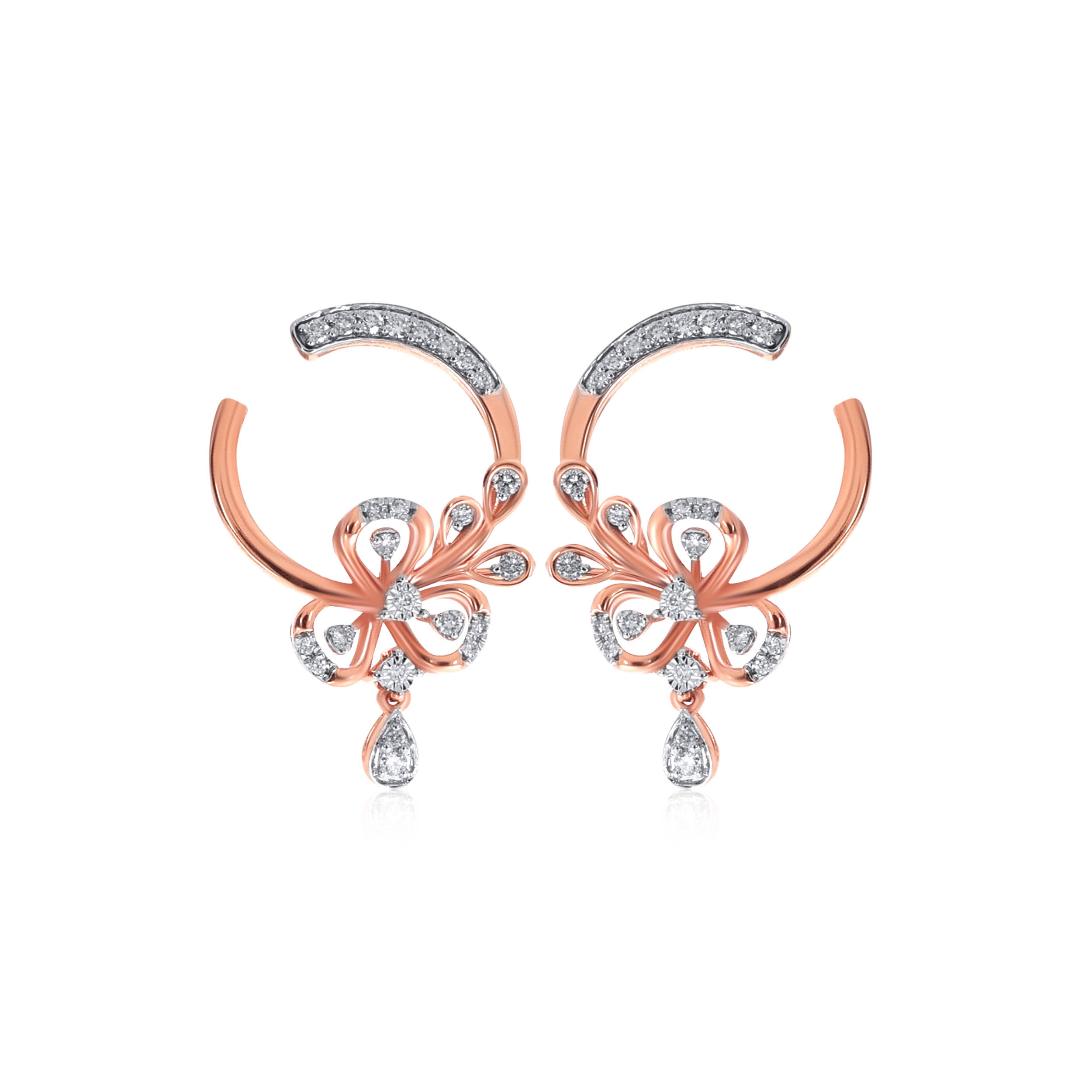 Floral Shine Diamond Drop Earrings - Senco Gold and Diamonds