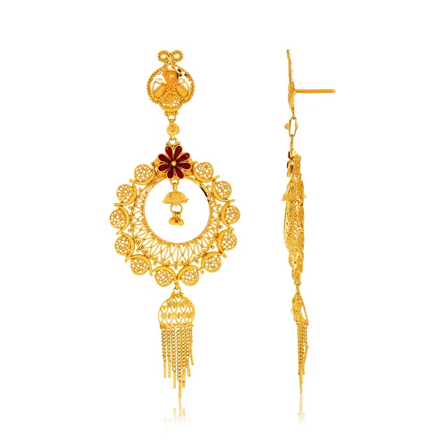 Ravishing Flower Gold Chandbali Earrings - Senco Gold and Diamonds