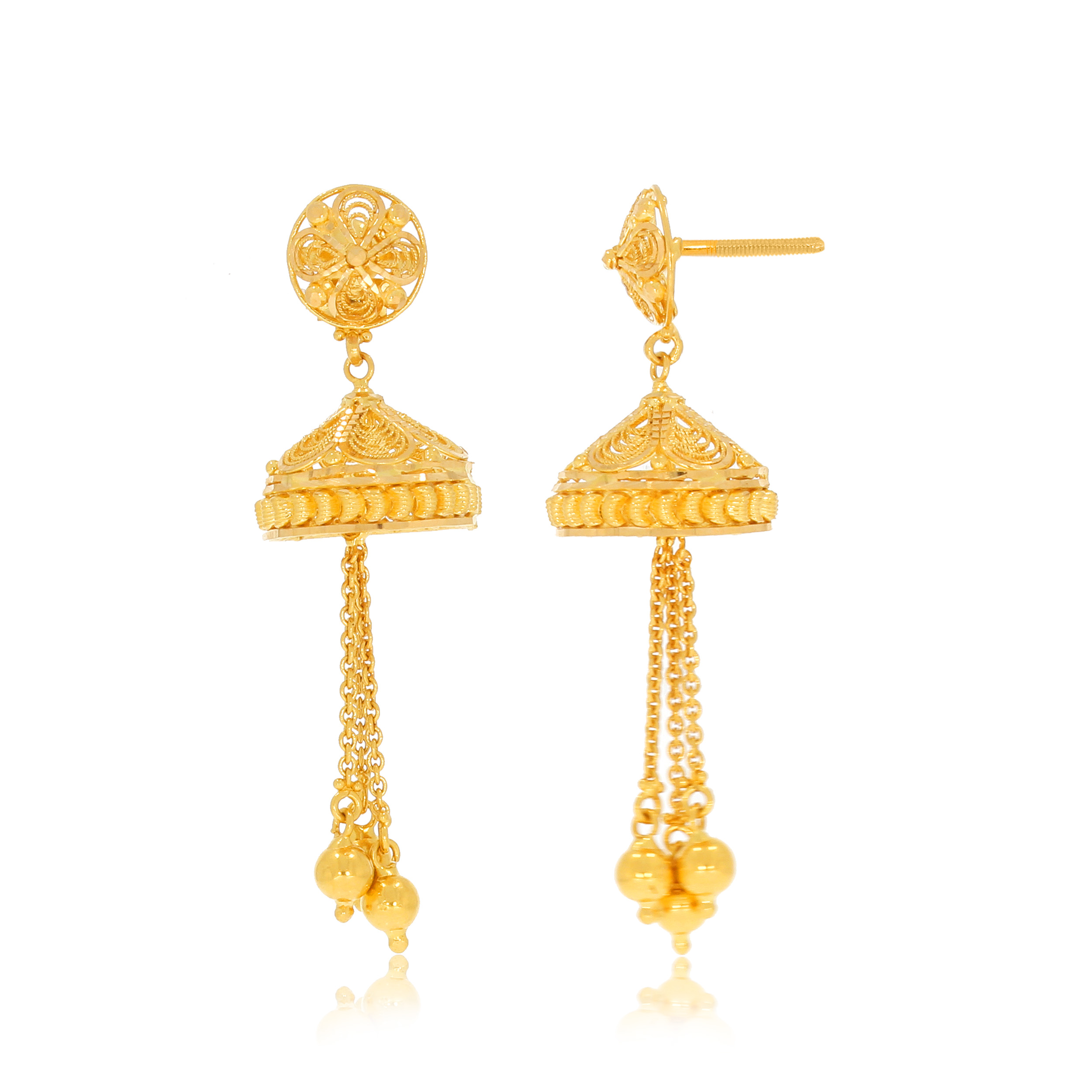 Traditional Art Gold Long Earrings - Senco Gold and Diamonds